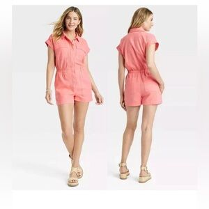 Universal Thread Coral Short Sleeve Button Front Romper jumpsuit women’s  Sizes